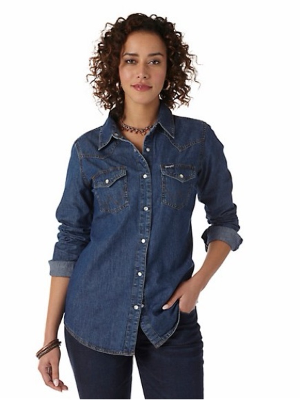 Wrangler Women's Western Denim Snap-Front Shirt size large